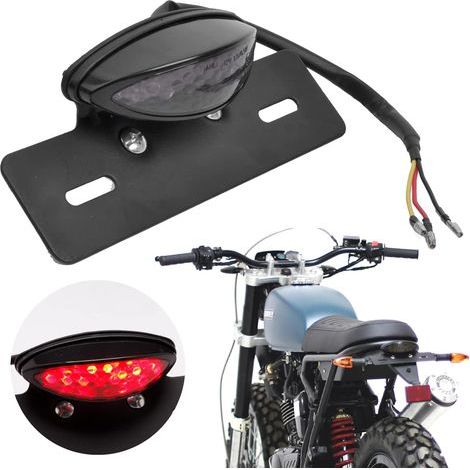 Moto LED Feu Arrière Feu Stop Plaque D'immatriculation Lumière Homologue Lumière Rouge Fumée Noire Teintée Universel 12V pour Moto Cruiser Chopper Scooter Cafe Racer Quad (1/5)