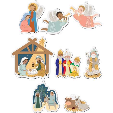 Set Christbaumhänger aus Holz mit Weihnachtsgeschichte, 8-teilig, 4,5-10 cm (1/3)