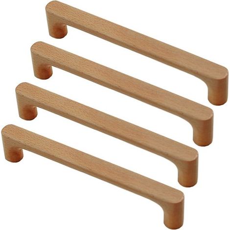 4 Massivholz-Möbelgriffe - Türgriffe, Bohrlochabstand 160 mm - Stangengriff für Küchenschrankschublade und Kommode - 4 Stück (Buchenholz) (1/5)