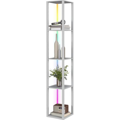 RGB LED Floor Lamp Shelves, Modern Dimmable Standing Lamp Remote Control, Adjustable Brightness & Speed for Living Room, Bedroom, Office, Grey (1/5)
