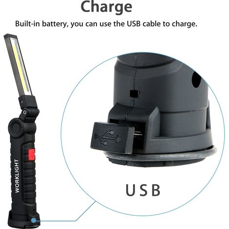 Lampe D'Inspection - Lampe De Travail Flexible Avec Aimant Et Crochet - 5 Modes Led Cob Rechargeable Par Usb - 1 Pièce (1/3)