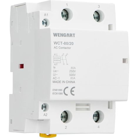 Contacteur d'installation sans bourdonnement 80 A AC 230 V – 2 NO (2 fermetures) – Protection silencieuse pour pompes à chaleur et contrôle domestique – Largeur de construction (1/5)