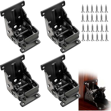 Lot de 4 pieds de table avec charnières pliantes de 0 à 90 degrés Verrouillage automatique Pour table, lit et armoire (1/5)