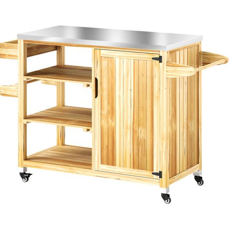 Chariot barbecue 6 niveaux plan travail porte-serviettes table bois d'appoint extérieur charbon jardin terrasse 134,5x50x91,5 cm