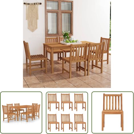 The Living Store Ensemble à manger de jardin 7 pcs Bois de teck solide - Meubles De Jardin - Salon De Jardin - Set De Table - Table En Teck - Chaises En Teck (1/5)