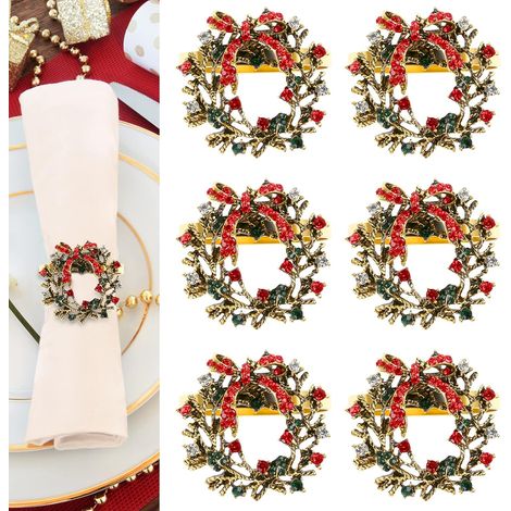 6Pcs Ronds de Serviette de Noël Forme de Couronne de Fleurs Anneaux de Serviette de Table pour Hôtel et Salle à Manger (1/5)