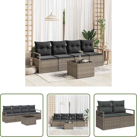 Poly-Rattan - Sofa Set mit Kissen mit Speicher 5 pcs Grau Poly-Rattan (1/5)
