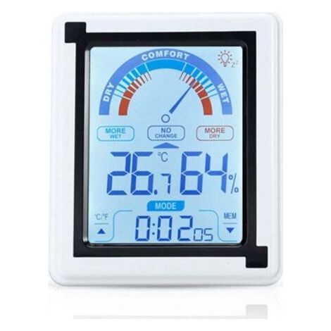 White Electronic Thermometer - LCD Touchscreen Thermometer with Clock and Temperature Indicator, Adjustable Humidity in Fahrenheit XXW (1/4)