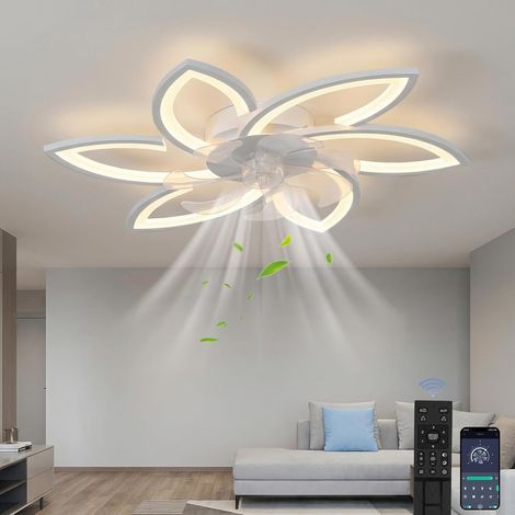 Ventilateur de plafond avec éclairage(78CM), plafonnier LED moderne à intensité variable avec télécommande, contrôlé par APP, silencieux design créatif en forme de fleur acrylique pour chambre (1/5)