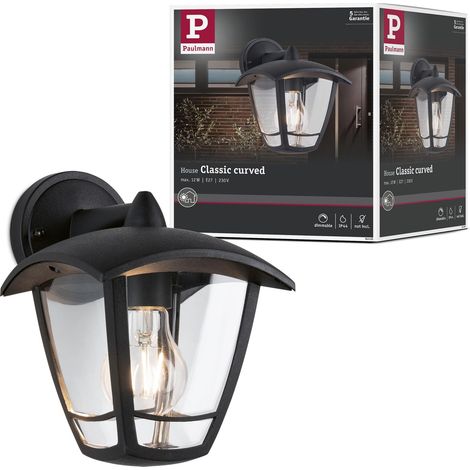 Paulmann 94392 Lampada Applique Classic Curved IP44 dimmerabile Illuminazione Esterna Chiaro, plastica E27, Trasparente, Nero (1/4)