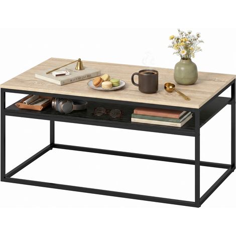 Table basse avec étagère, style industriel moderne, idéale pour le salon ou la chambre, 100 x 59, 8 x 47 cm, chêne (1/5)