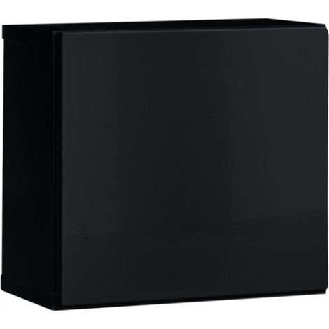 Ac-Deco – Armoire suspendue 30x25x30 cm en bois MDF noir – Montage facile – Compartiment avec portes à pousser-cliquer