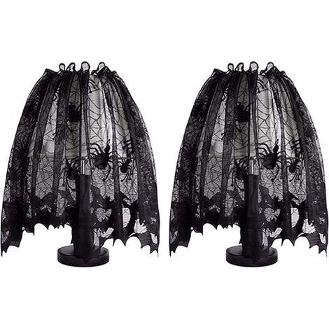 Abat-jour noir d'Halloween, abat-jour vintage en forme de toile d'araignée avec ruban (1/5)