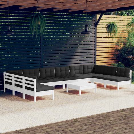 11-tlg. Garten-Lounge-Set mit Kissen Weiß Kiefer Massivholz vidaXL (1/5)