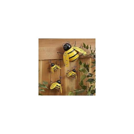Wanddekoration aus Metall in Bienenform, wetterfestes Kunstwerk für Haus und Garten, dreidimensionale Bienenskulptur aus Eisen, einzigartiges Design, handbemalt in Ja-Crezuo.
