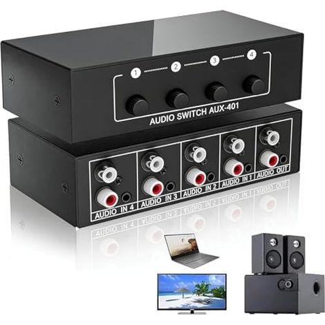Commutateur Audio bidirectionnel, Commutateur Audio 4 en 1, Commutateur Audio 3,5 mm Aux + RCA L/R, Sélecteur Audio Stéréo Bidirectionnel, Sélecteur Audio pour Casque et Haut Parleur (1/5)