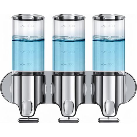 Distributeur Savon Douche 3 en 1 – 3 Compartiments 500 ml – Fixation Murale Sans Perçage – Pour Shampoing, Gel Douche, Lait Corporel (1/5)