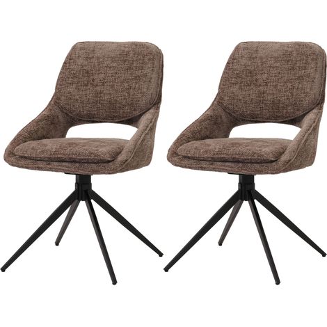 Lot de 2 chaises de salle à manger HWC-N73, chaise de cuisine, pivotante Auto-Return, tissu/textile chenille (490g/m²) O (1/2)