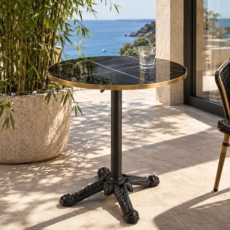 ICARE - Ensemble n°1: table bistrot D70cm pliable en céramique marbré noir (1/5)