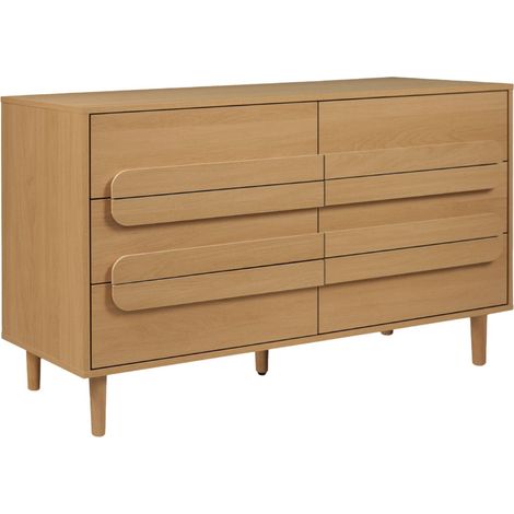 Vintage oak wood effect 6 drawer chest, Juliana 120x40x75 cm