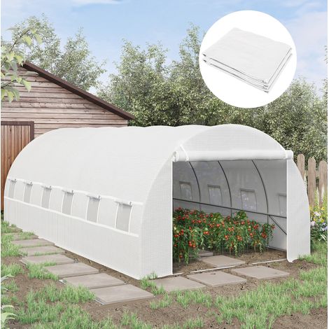 Gewächshausfolie 600x300x200 cm mit 24 Fenstern Weiß OKMYHOME (1/4)