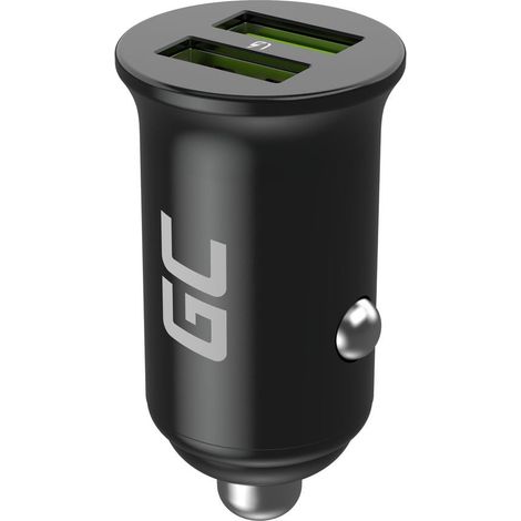 Green Cell GC CADM-GC-36AA - USB-Ladegeraet 36 W 2x USB-A schwarz Flashlight, GPS, Headphones, Mobile phone, Navigator, Other, Portable speaker, Power bank, Smartphone, Smartwatch, Tablet, Telephone,