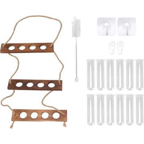 Station de propagation de plantes murale à 3 niveaux avec 12 tubes à essai, support suspendu artisanal pour herbes en couleur rétro (1/5)