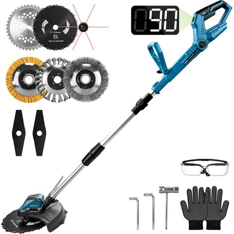 1200W 16800 tr/min Débroussailleuse Électrique Sans Balais Bloc Aluminium Refroidissant Réglage 90° Longueur Réglable 100-140cm Coupe Bordure Compatible Makita 21V(Sans Batterie)7 Types Jusqu'à 250mm (1/5)