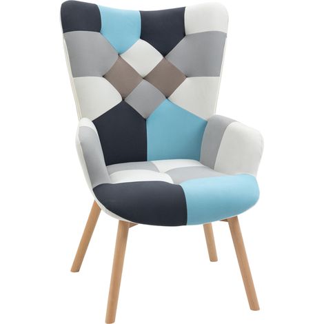 Poltrona lounge Irovami con rivestimento in velluto ricamato e gambe in legno, 66 x 76 x 98 cm, multicolore