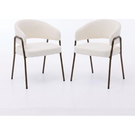 FurnitureR Lot de 2 chaises à manger beige, chenille, pieds laiton, dossier enveloppant avec accoudoirs et pieds métal effet laiton allient confort, stabilité et élégance (1/5)