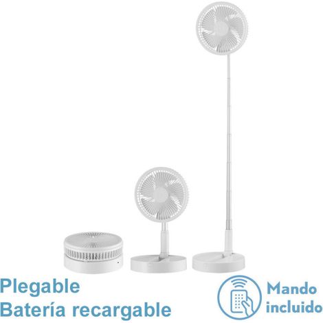 Abrila - Ventilatore DC Ventilatore portatile GALAN Colore Bianco con cinque pale e porta USB Ricaricabile 3 Velocità regolabili Estensibile con Telecomando e Timer Facile de Trasporto (1/4)