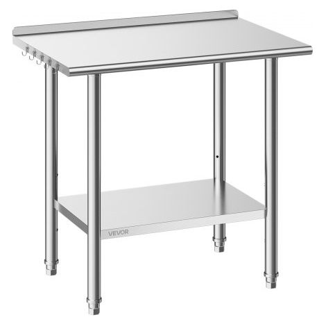 Mesa de Trabajo de Acero Inoxidable 2 Niveles, Mesa de Preparación de Alimentos 91,5x61x89,4 cm, Estante Inferior Ajustable, Protector contra Salpicaduras, para Restaurantes, Bares, Hoteles (1/5)