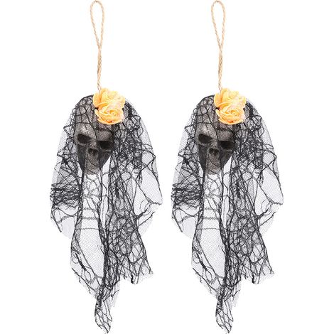 2Pcs Pendue Crâne Fantôme Fantaisie Décoration Halloween Fête Suspension Accessoires Jaune (1/5)