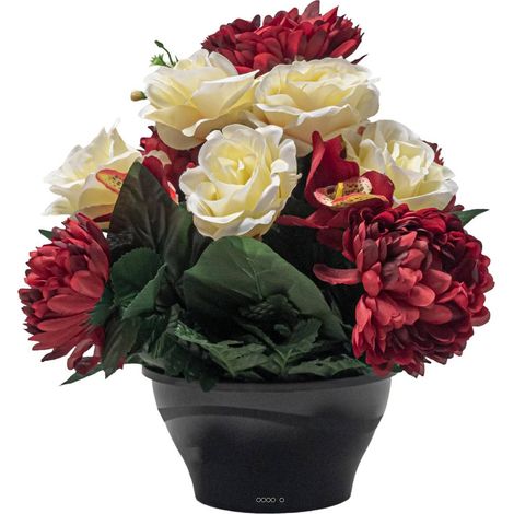Vasque d'orchidées fleurs artificielles pour le cimetière H 31 cm D 28 cm Rouge-orange - couleur: Rouge-orange