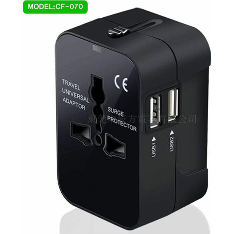 Adaptateur de Voyage, Adaptateur Universel Prises Anglaise/Europe/Americaine/Australie Prises de Voyage Internationale avec 2 Prise électrique USB pour Plus de 200 Pays