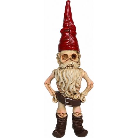 Ornement squelette en résine avec chapeau rouge, décoration de jardin d'Halloween, statue de crâne (1/4)