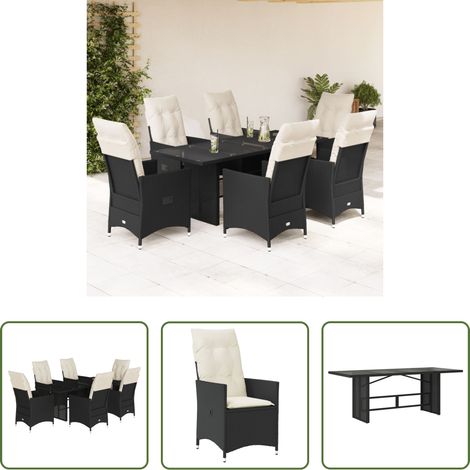 Gartentisch -  7-tlg. Garten-Essgruppe mit Kissen Schwarz Poly Rattan (1/5)