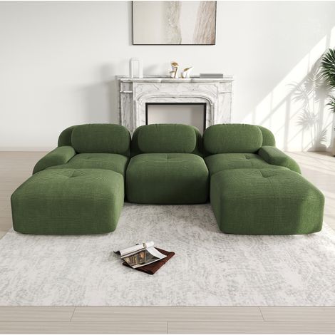 Modulares U-Ecksofa ohne Montage, grüner Cordstoff HAVRYA (1/5)