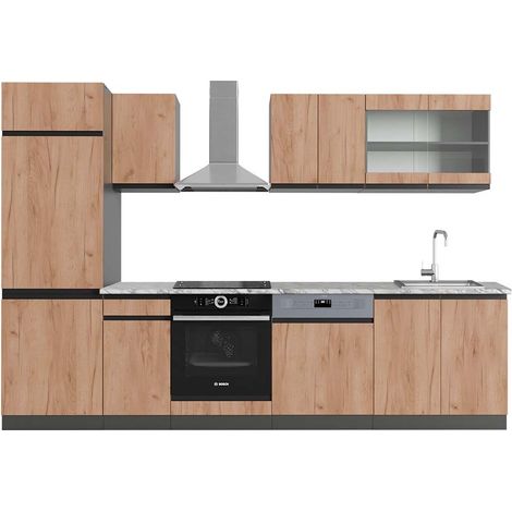 Cuisine R-Line, Chêne doré/anthracite, 300 cm , PT Marbre, Vicco
