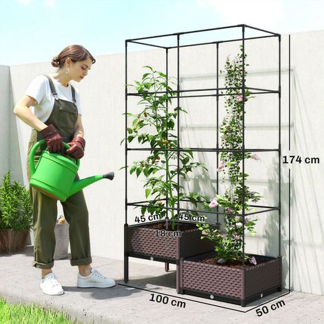 Jardinière surélevée avec treillis et trous de drainage, en plastique, 100 x 50 x 174 cm (1/5)