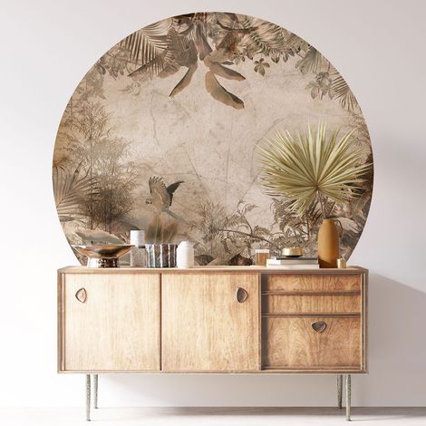 Sticker mural rond / cercle - Forêt Tropicale - Diamètre 50 cm - Adhésif + Protection BRILLANTE (1/3)