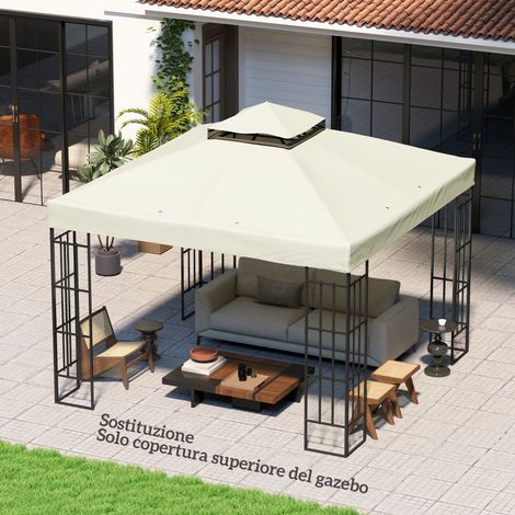 Cubierta para cenador de jardín de 3x3 m, de 2 niveles, con protección UPF30+, en poliéster gris claro. (1/5)