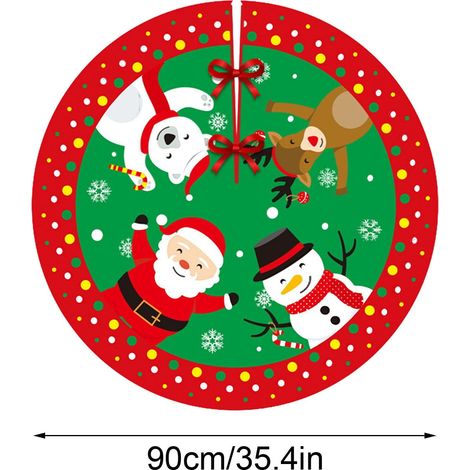 Christmas Tree Skirt - 35 Inches - Red Green Reindeer Santa Pattern - Velvet Plush Floor Mat for Tree Base Coverage - 1 Piece (1/5)