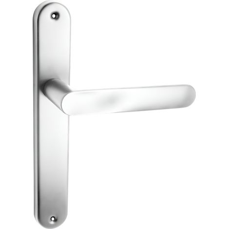 domino Türgriff Blind Drückergarnitur Langschildgarnitur Türklinke für Zimmertür, Bürotür, Kellertür & Innentür L-Form Türbeschläge aus Aluminium glänzendes Chrom Türdrückergarnitur OVAL M6 (1/5)
