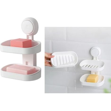 Boite à Savon - Non spécifié - Double Couche - Ventouse - Amovible - ABS Blanc 20x14x8.5CM (1/4)