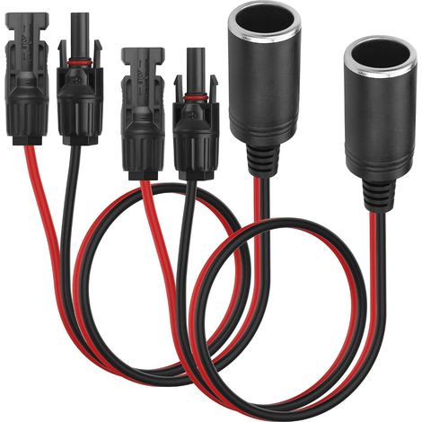 2 PCS Câble adaptateur connecteur solaire vers prise allume-cigare femelle 12V-24V, fil de cuivre pur 14AWG, compatible avec panneau solaire, générateur de voiture de station d'alimentation (1/5)