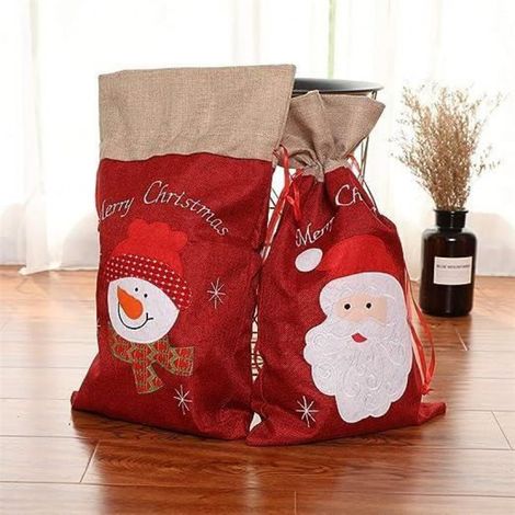 Sac de Noël - - 2 Pcs - Lin - 58 x 33 cm - Blanc (1/4)