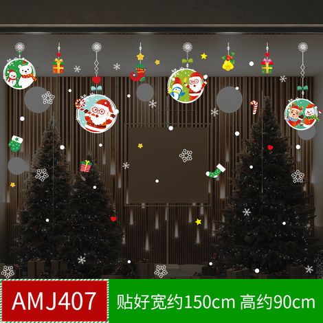 Autocollants de Noël pour centres commerciaux, magasins, vitrines, sapins de Noël, flocons de neige, boules à suspendre, nœuds décoratifs et autocollants statiques pour vitres.