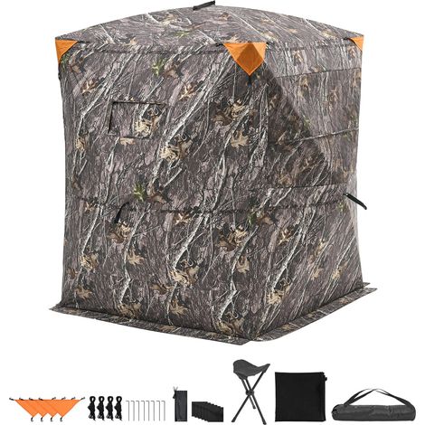 Mophorn Tenda da Caccia Termica per 2-3 Persone con Sedia a Tre Gambe e Borsa per il Trasporto, Design Mimetico Portatile, Riparo Resistente con Porta e Finestra con Cerniera