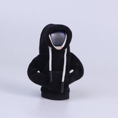 Funda universal con capucha para la palanca de cambios del coche: una adorable mini sudadera para la palanca de cambios y freno mano, color negro (1/5)
